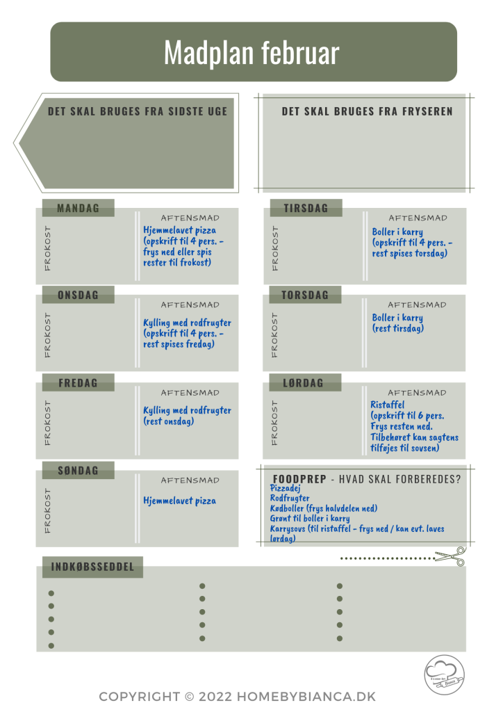 Madplan februar med foodprep