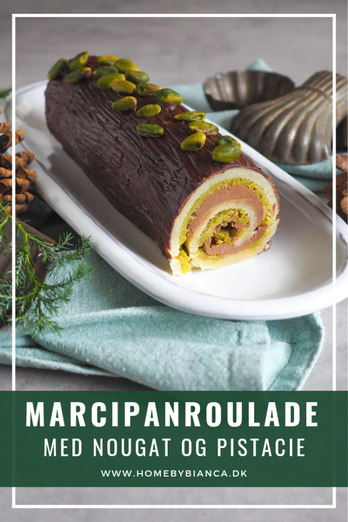 Marcipanroulade med nougat og pistacie