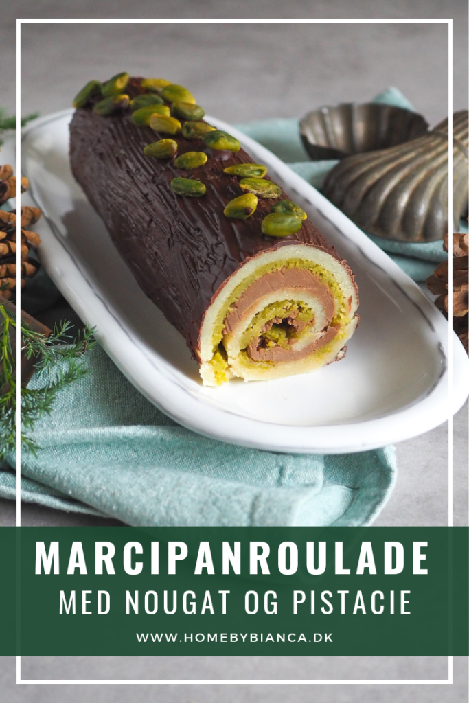 Marcipanroulade med nougat og pistacie