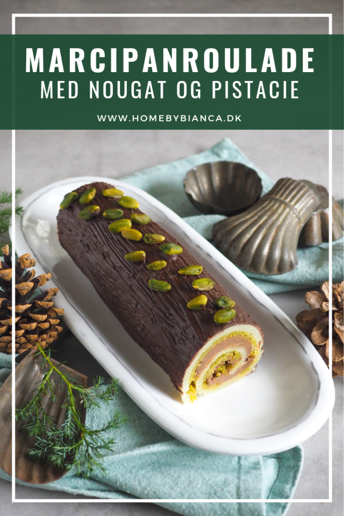 Marcipanroulade med nougat og pistacie