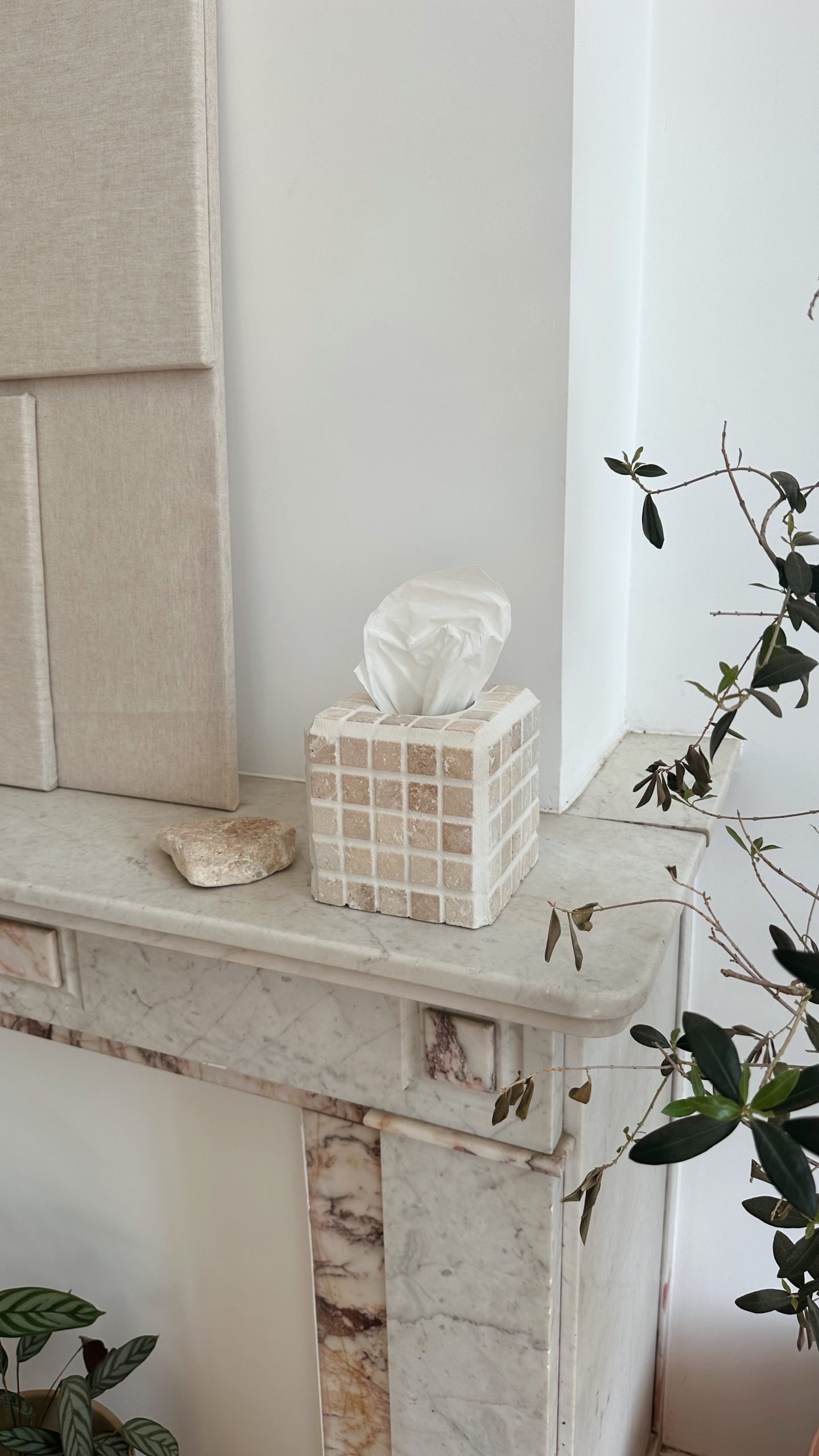 Housse De Boîte à Mouchoirs En Travertin TOLIDA - Design Cubique Beige Pour Maison/Bureau