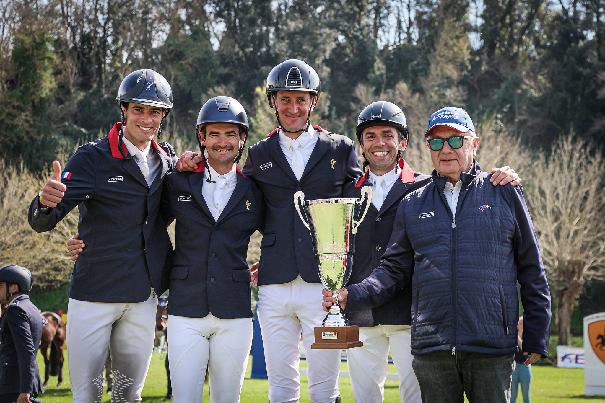 Team Frankreich: Maxime Livio, Mathieu Chombart, Luc Chateau, Benjamin Massie, Gewinner der FEI Eventing Nations Cup-Etappe in Montelibretti (ITA) ©FEI/Massimo Argentiano