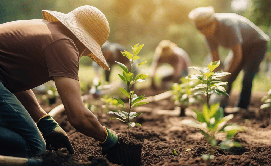 People planting trees for a Miyawaki forest