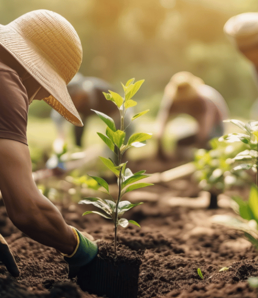 People planting trees for a Miyawaki forest