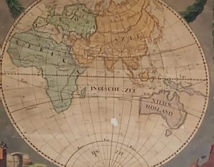 Halve wereldkaart van vroeger, inclusief 'Nieuw Holland' (Australië). Foto: S.v.d. Ent