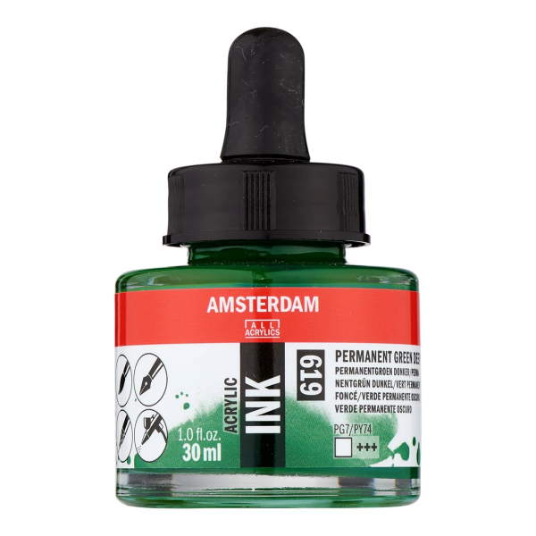 Amsterdam - Acrylinkt Fles 30 Ml Permanentgroen Donker 619