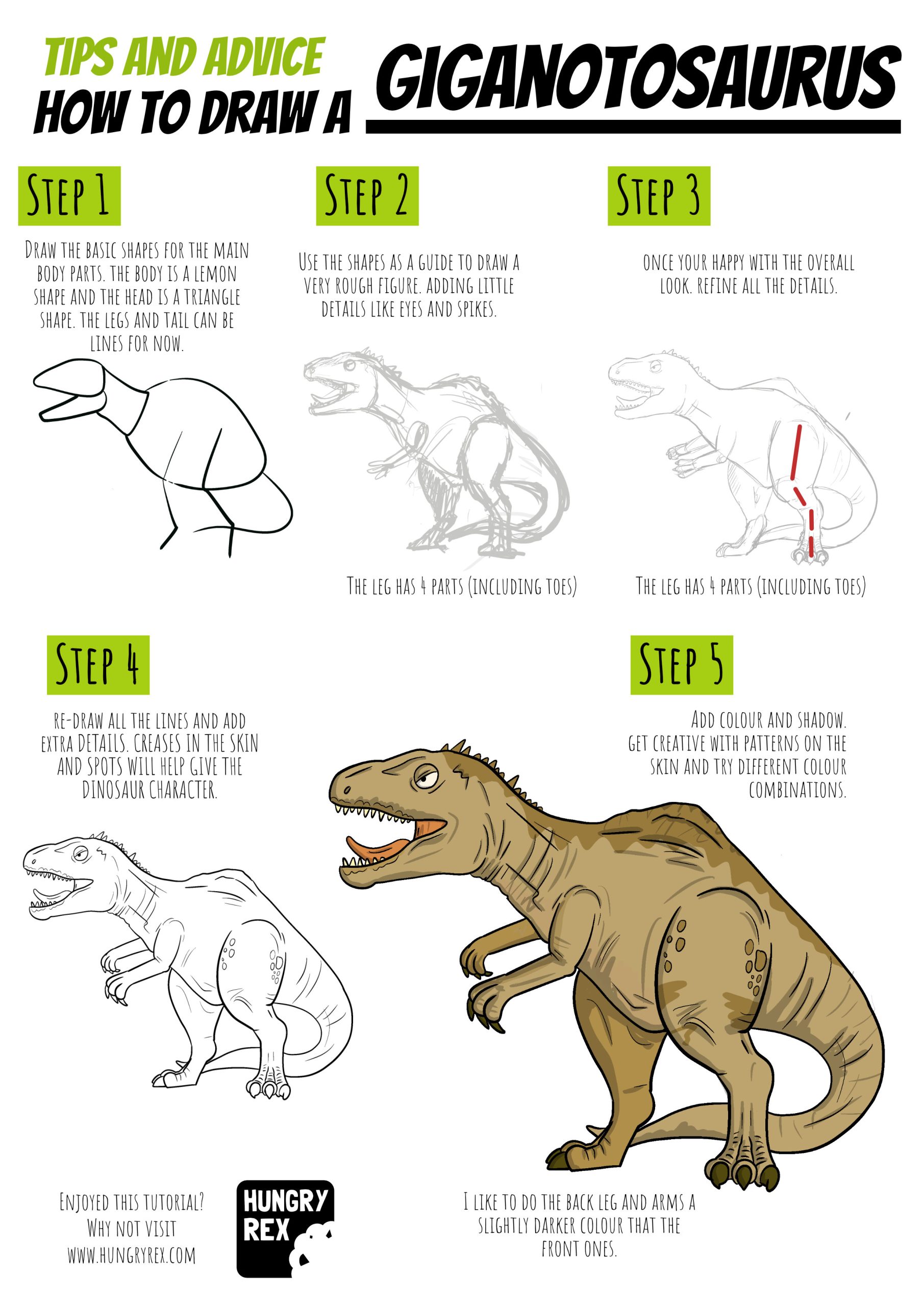 Tips and advice on how to draw a Giganotosaurus Hungry Rex