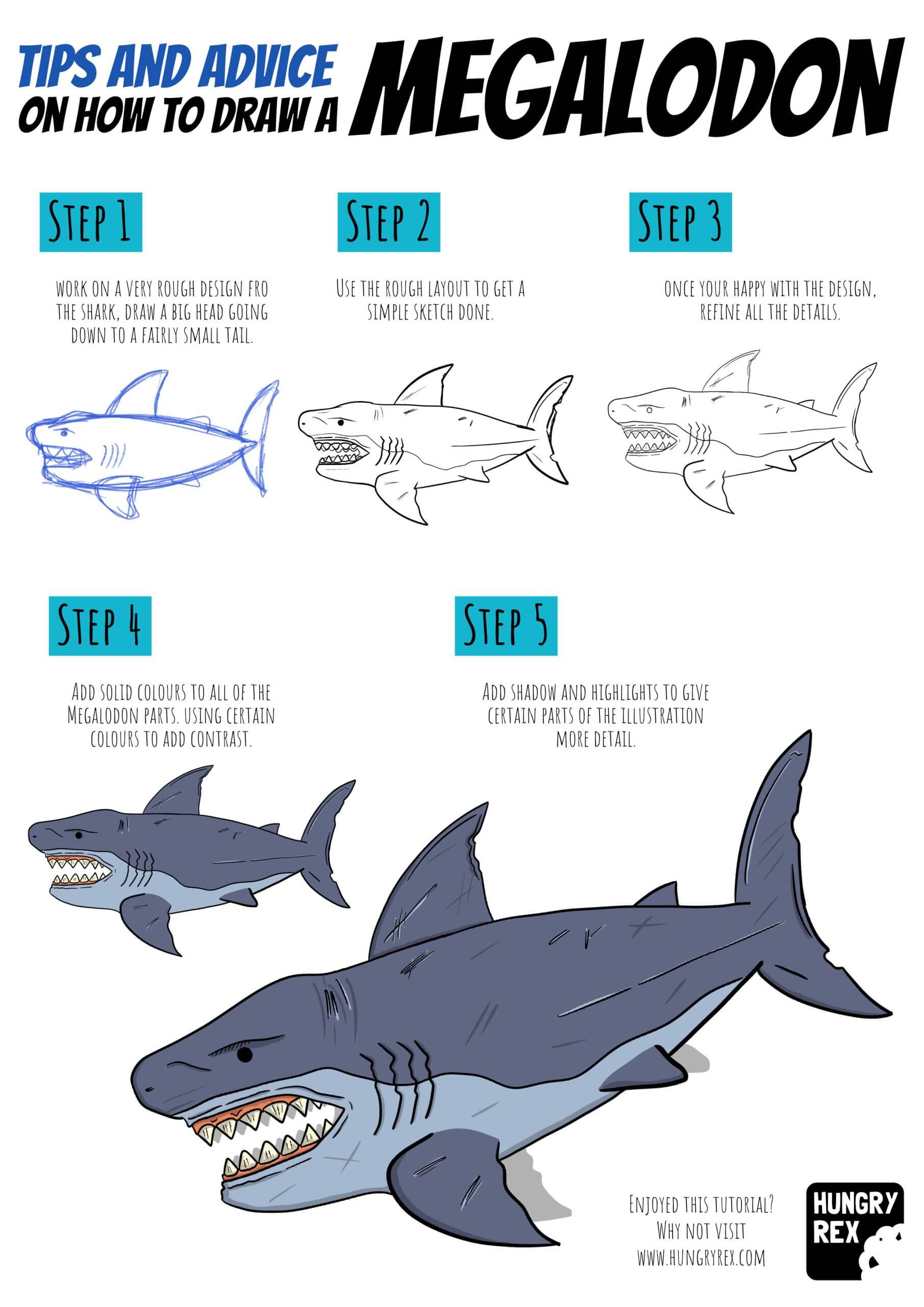 How to draw a Megalodon Hungry Rex