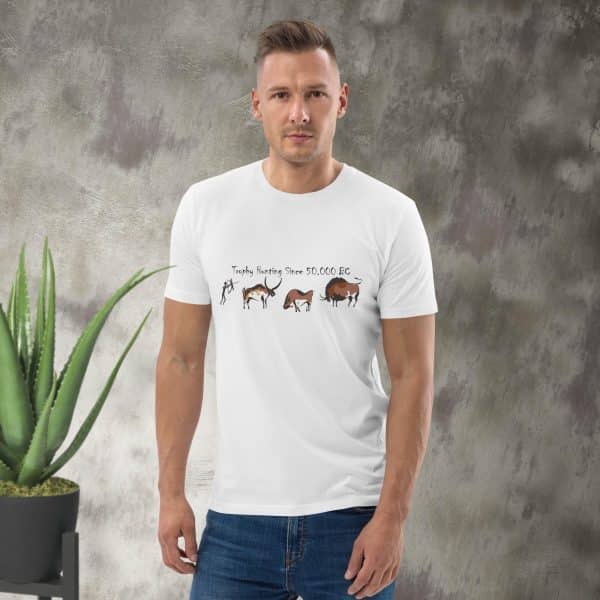 Trophy hunting since 50.000 BC Unisex organic cotton t-shirt - Image 3