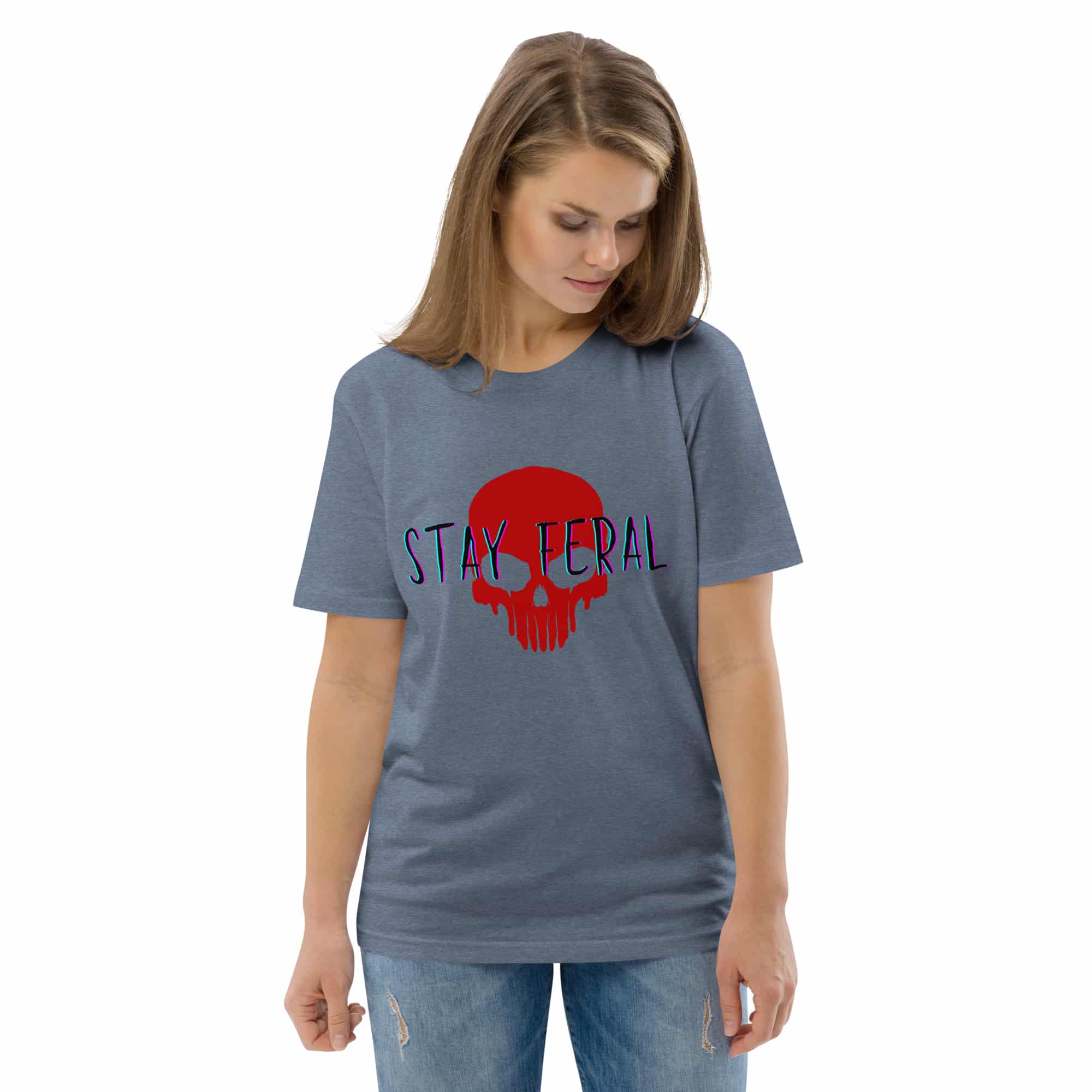 Unisex organic cotton t-shirt - Stay feral red skull - Image 21