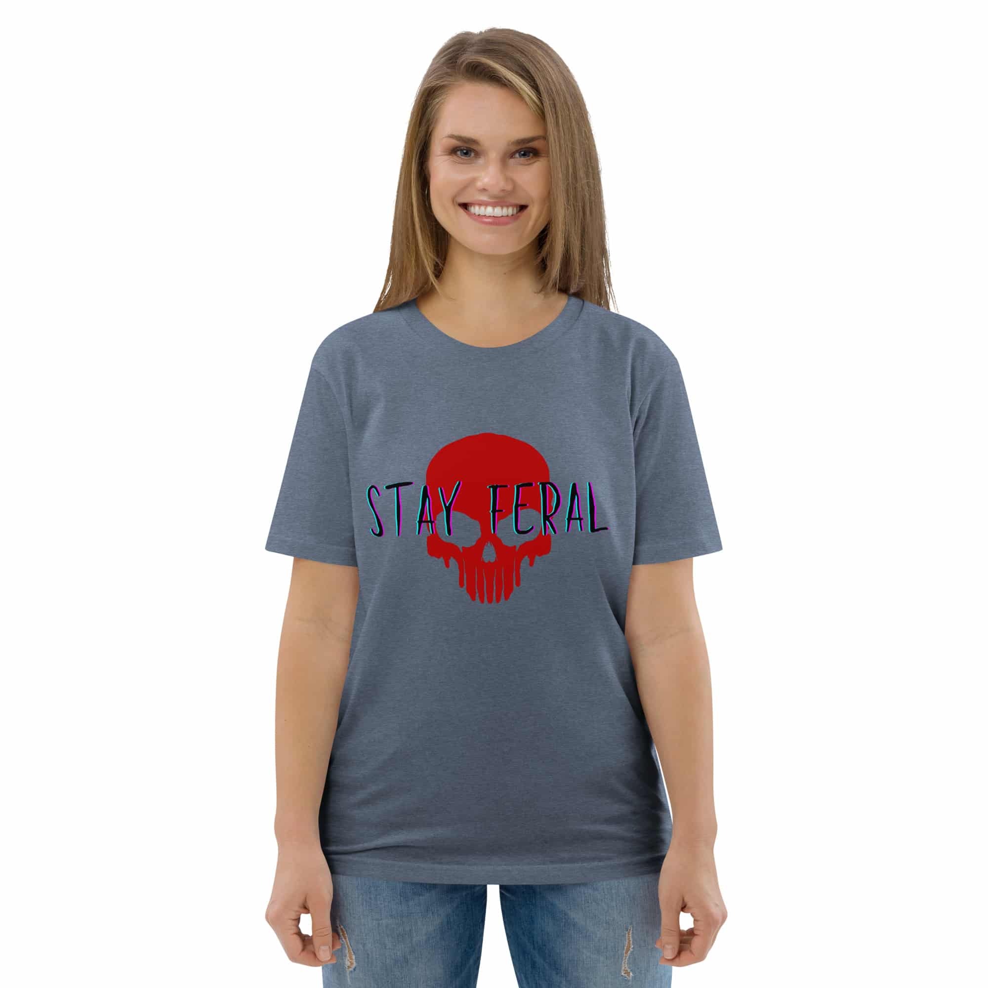 Unisex organic cotton t-shirt - Stay feral red skull - Image 20