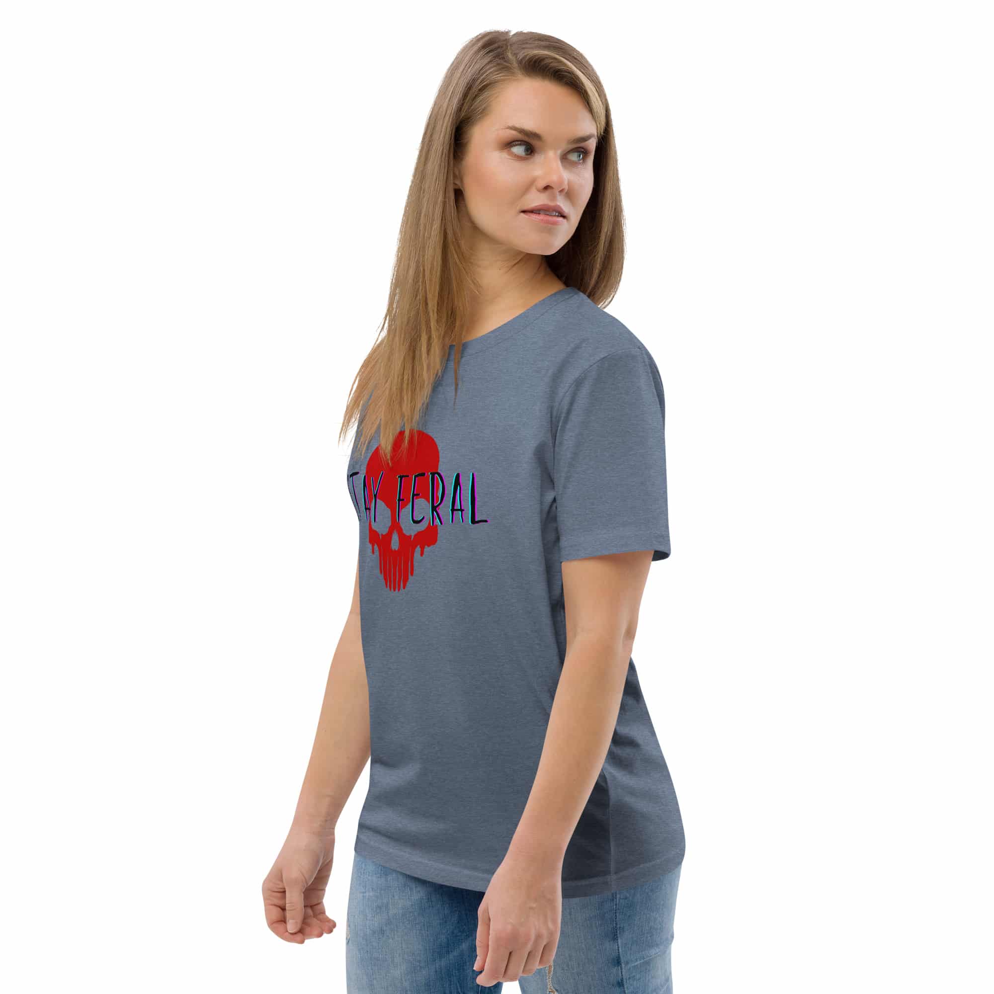 Unisex organic cotton t-shirt - Stay feral red skull - Image 24