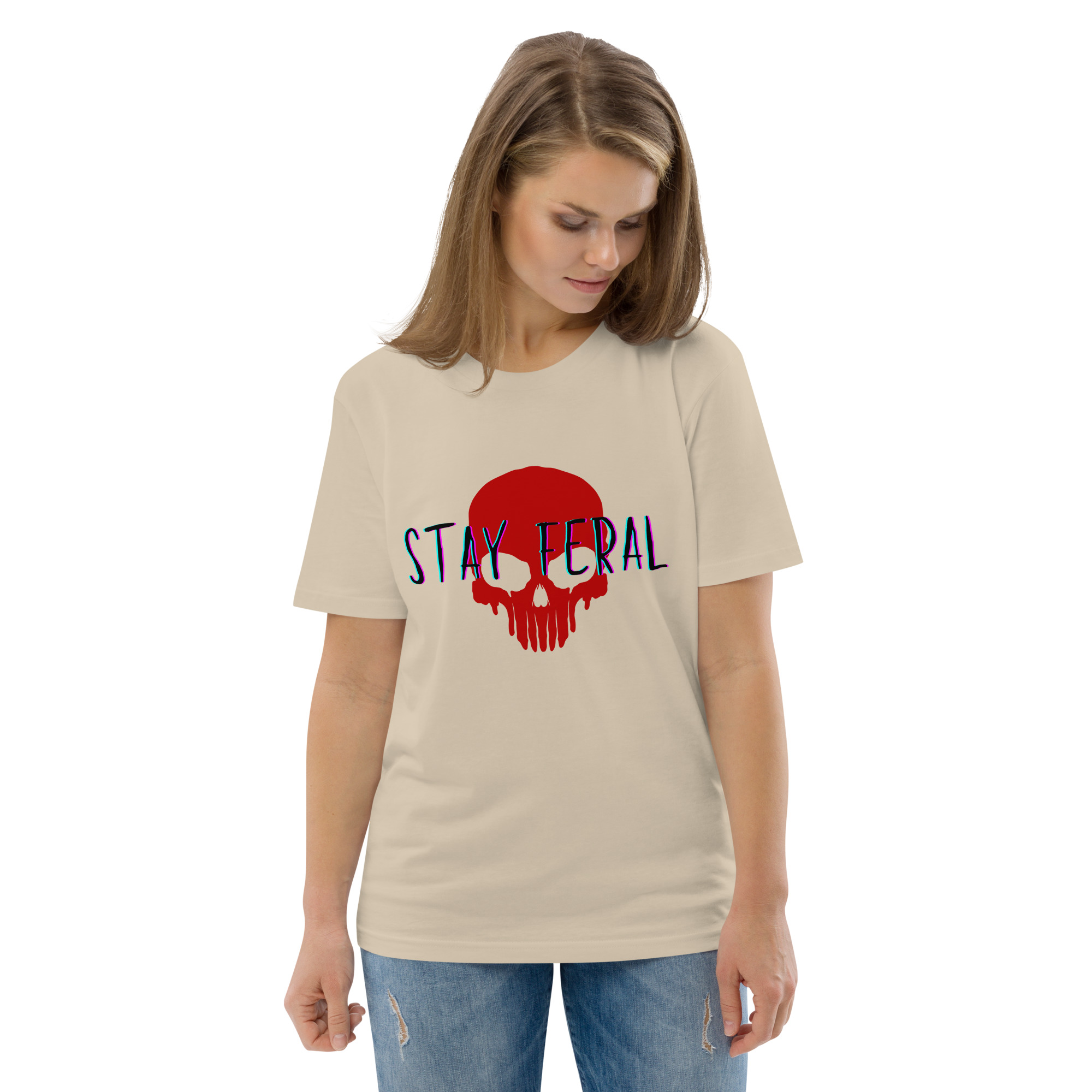 Unisex organic cotton t-shirt - Stay feral red skull - Image 37
