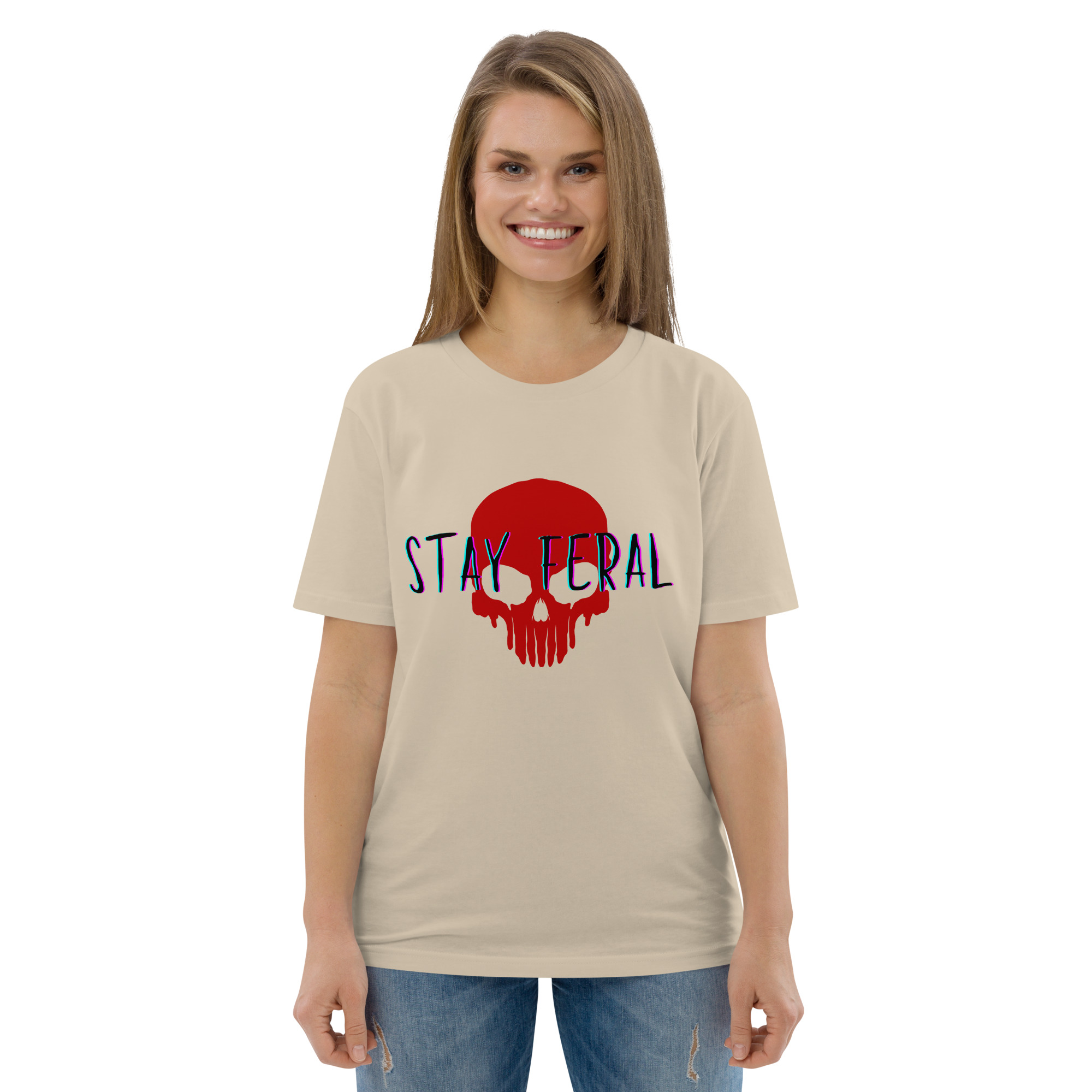 Unisex organic cotton t-shirt - Stay feral red skull - Image 36