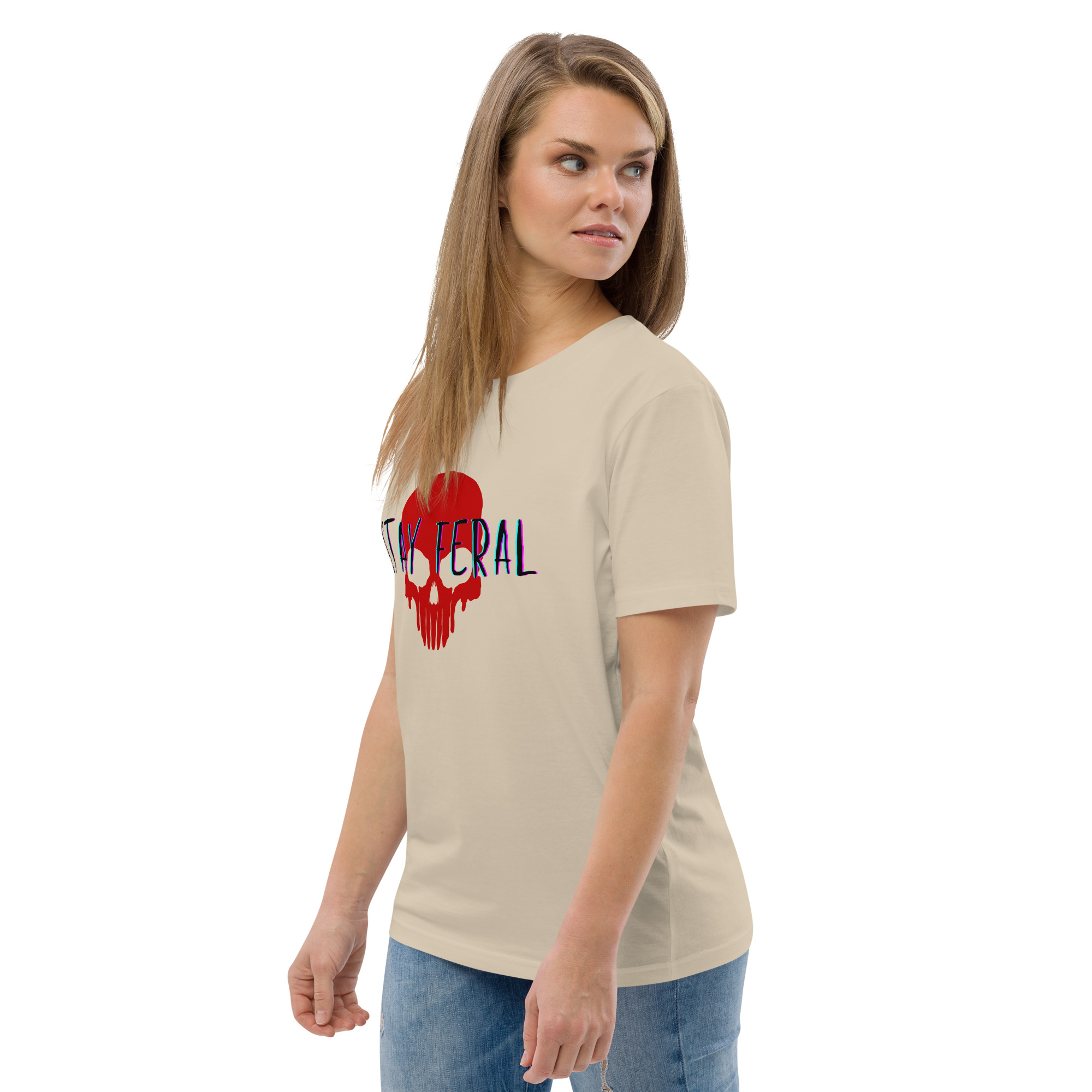 Unisex organic cotton t-shirt - Stay feral red skull - Image 40