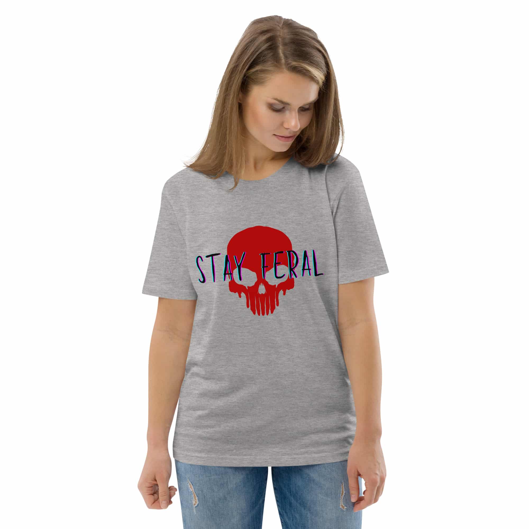 Unisex organic cotton t-shirt - Stay feral red skull - Image 29