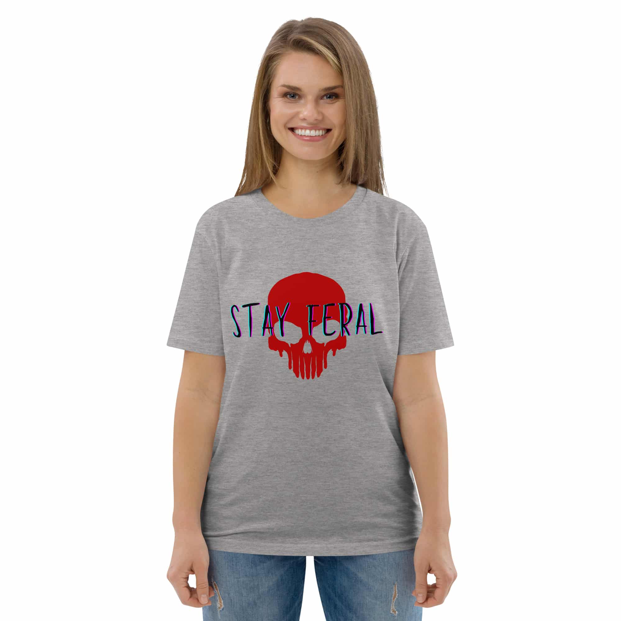 Unisex organic cotton t-shirt - Stay feral red skull - Image 28