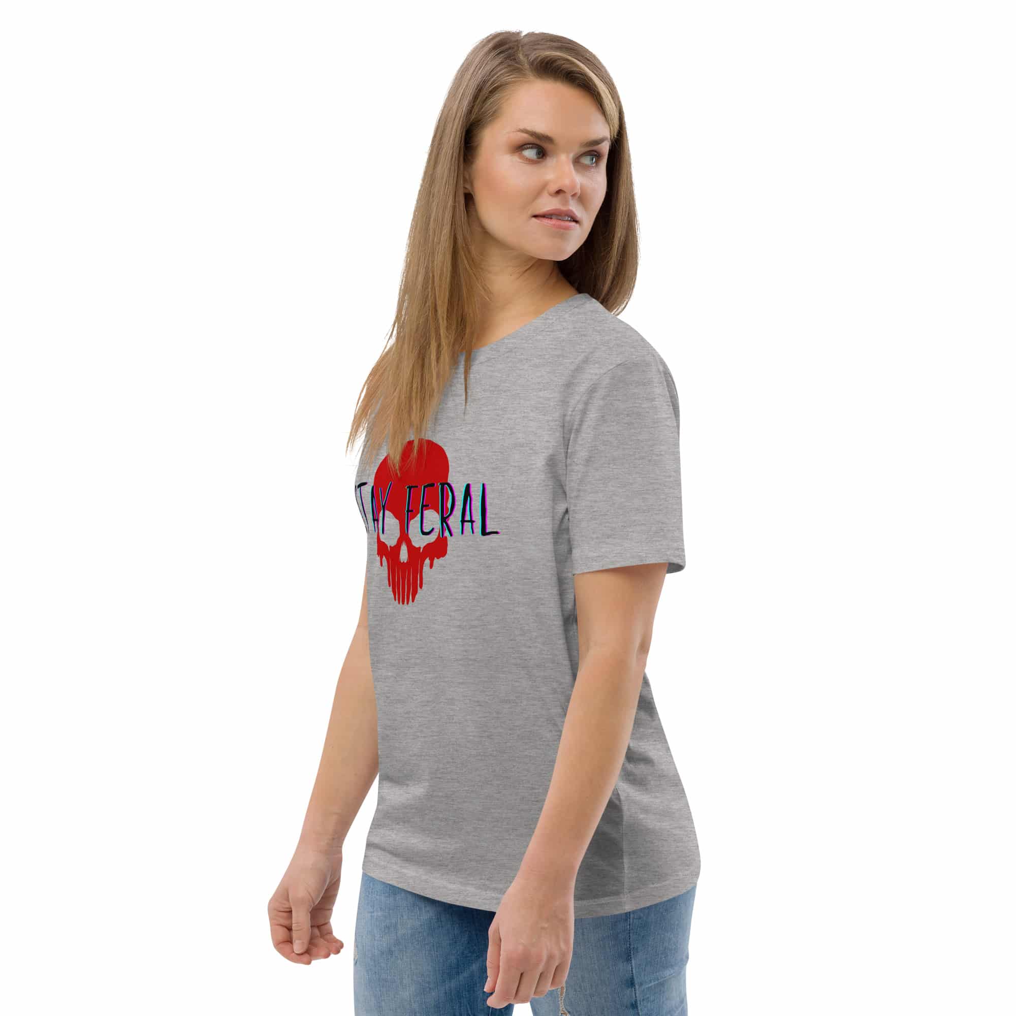Unisex organic cotton t-shirt - Stay feral red skull - Image 32