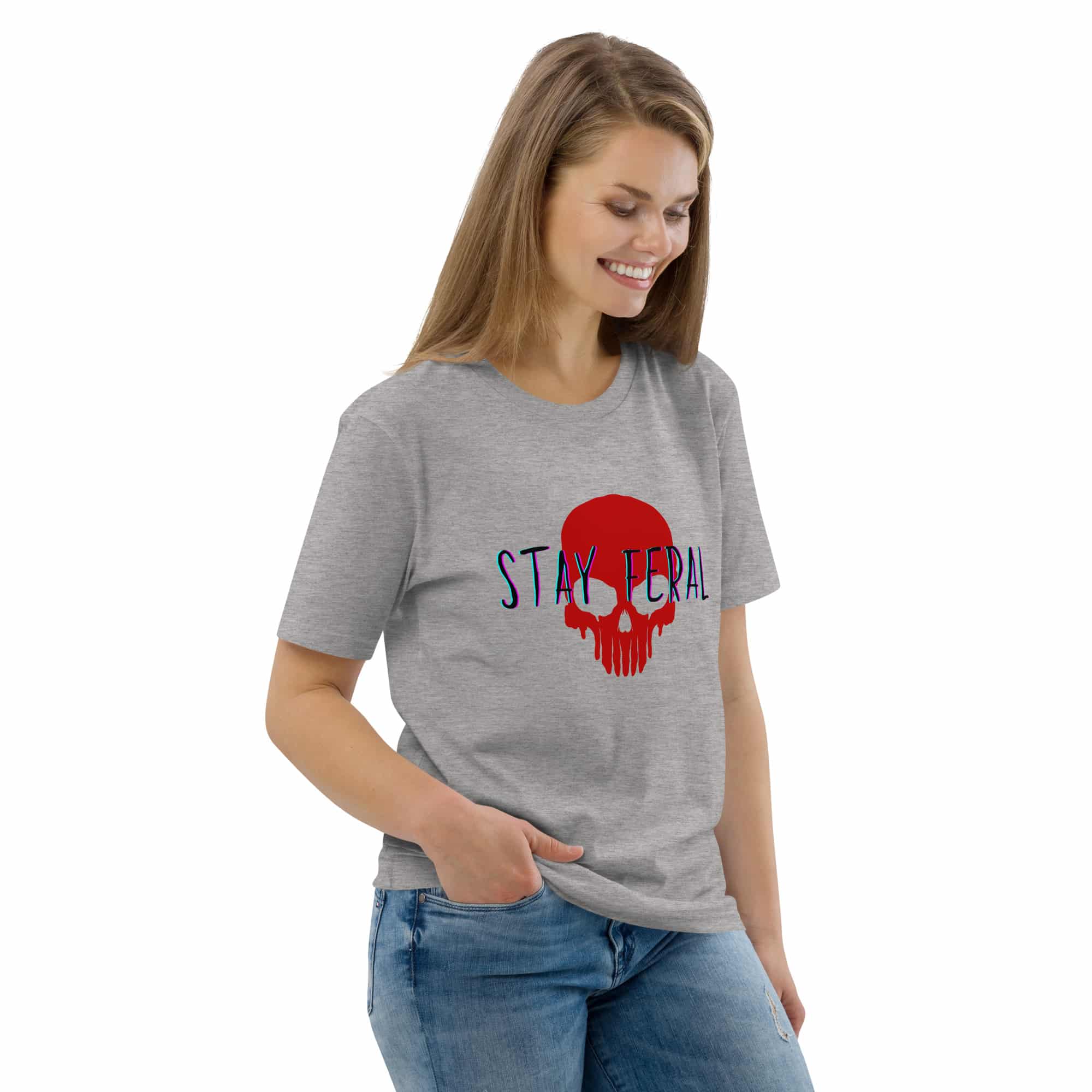 Unisex organic cotton t-shirt - Stay feral red skull - Image 33