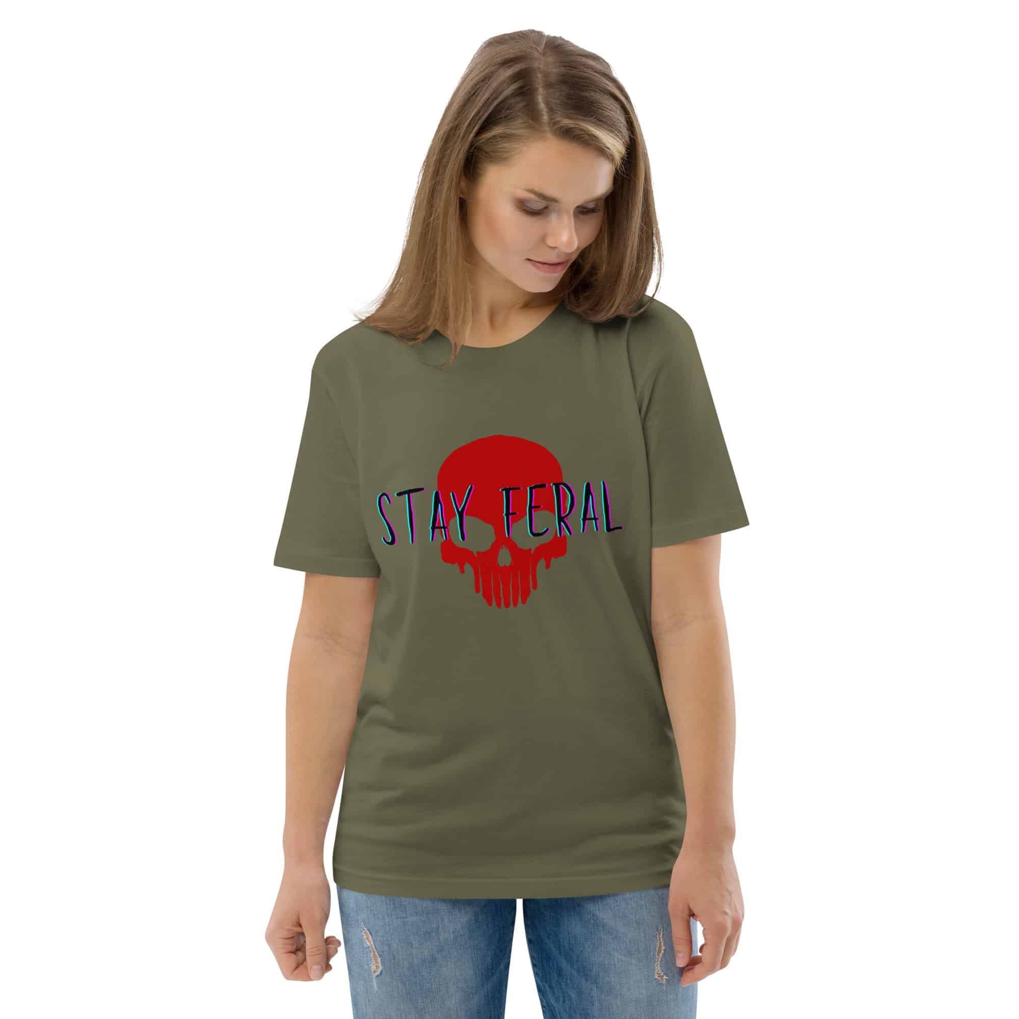 Unisex organic cotton t-shirt - Stay feral red skull - Image 13