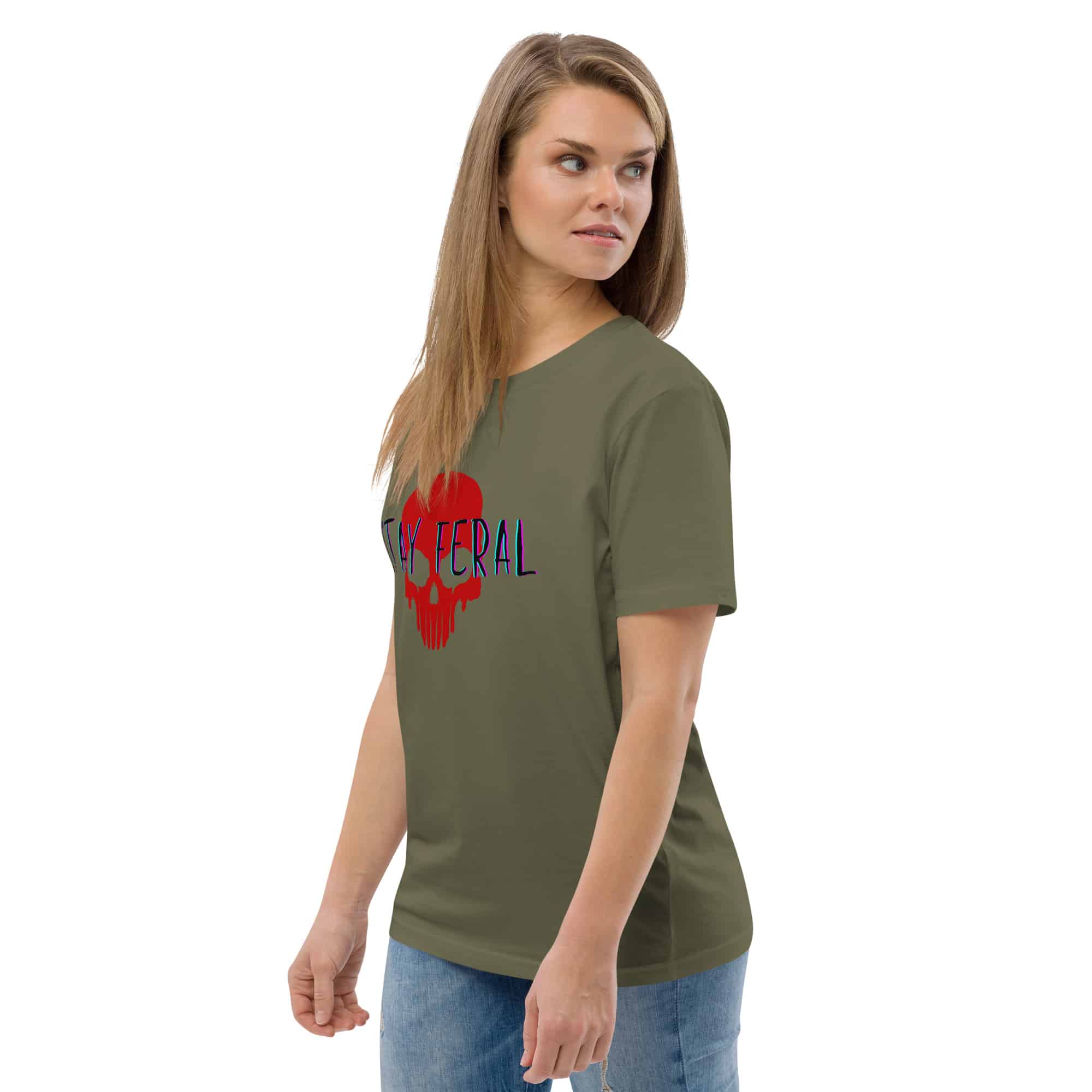 Unisex organic cotton t-shirt - Stay feral red skull - Image 16