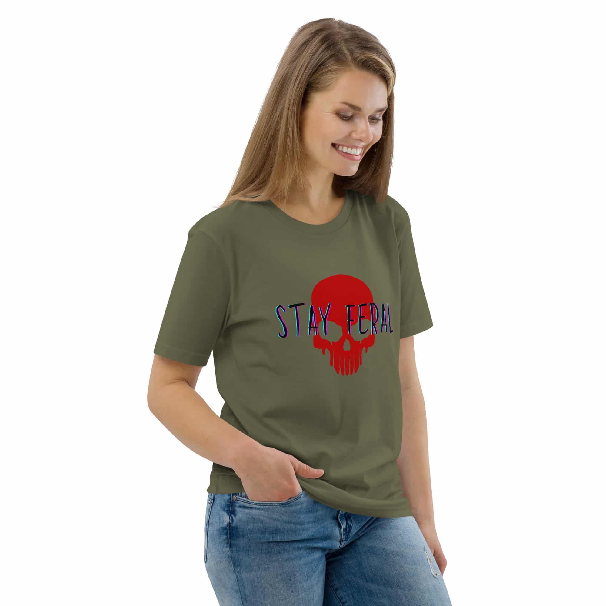 Unisex organic cotton t-shirt - Stay feral red skull - Image 17