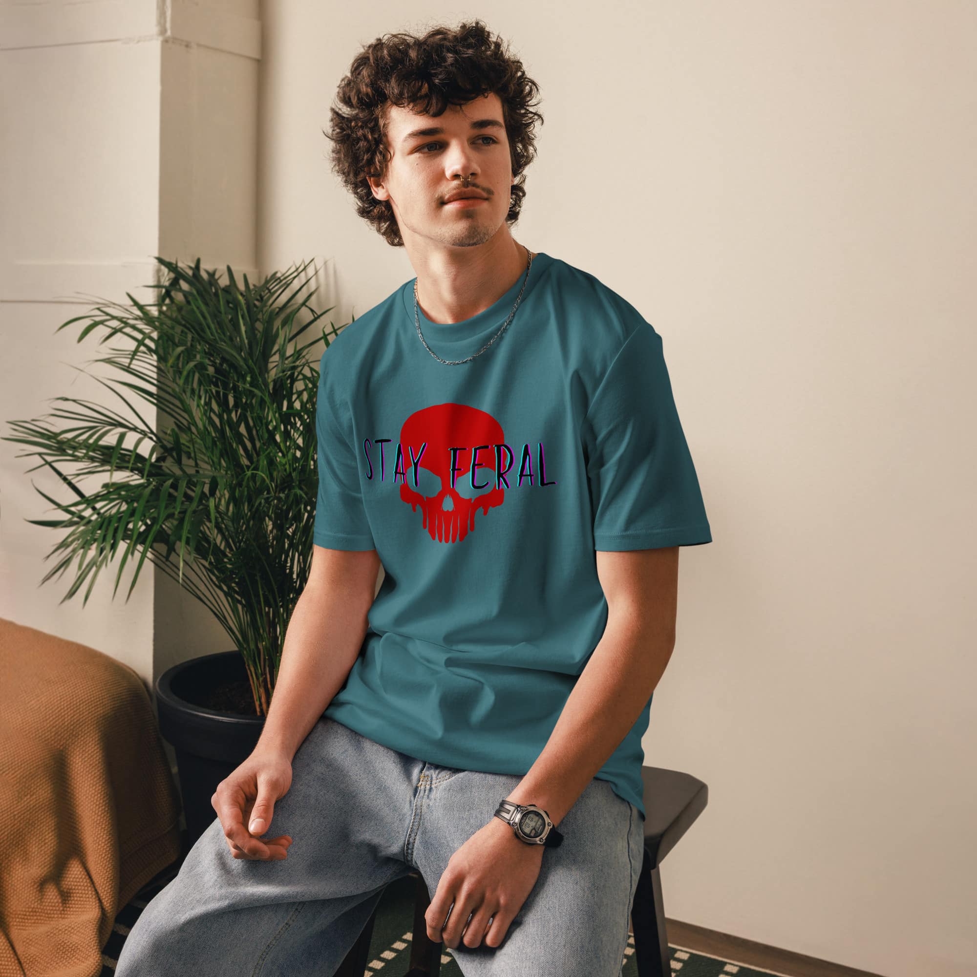 Unisex organic cotton t-shirt - Stay feral red skull - Image 3