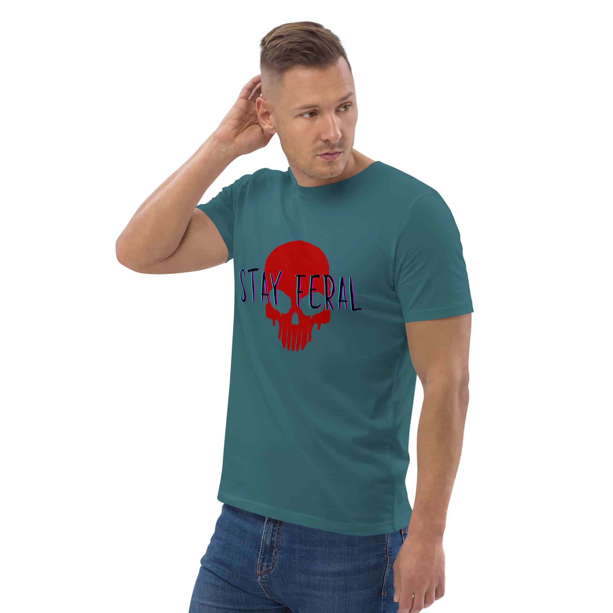 Unisex organic cotton t-shirt - Stay feral red skull - Image 2