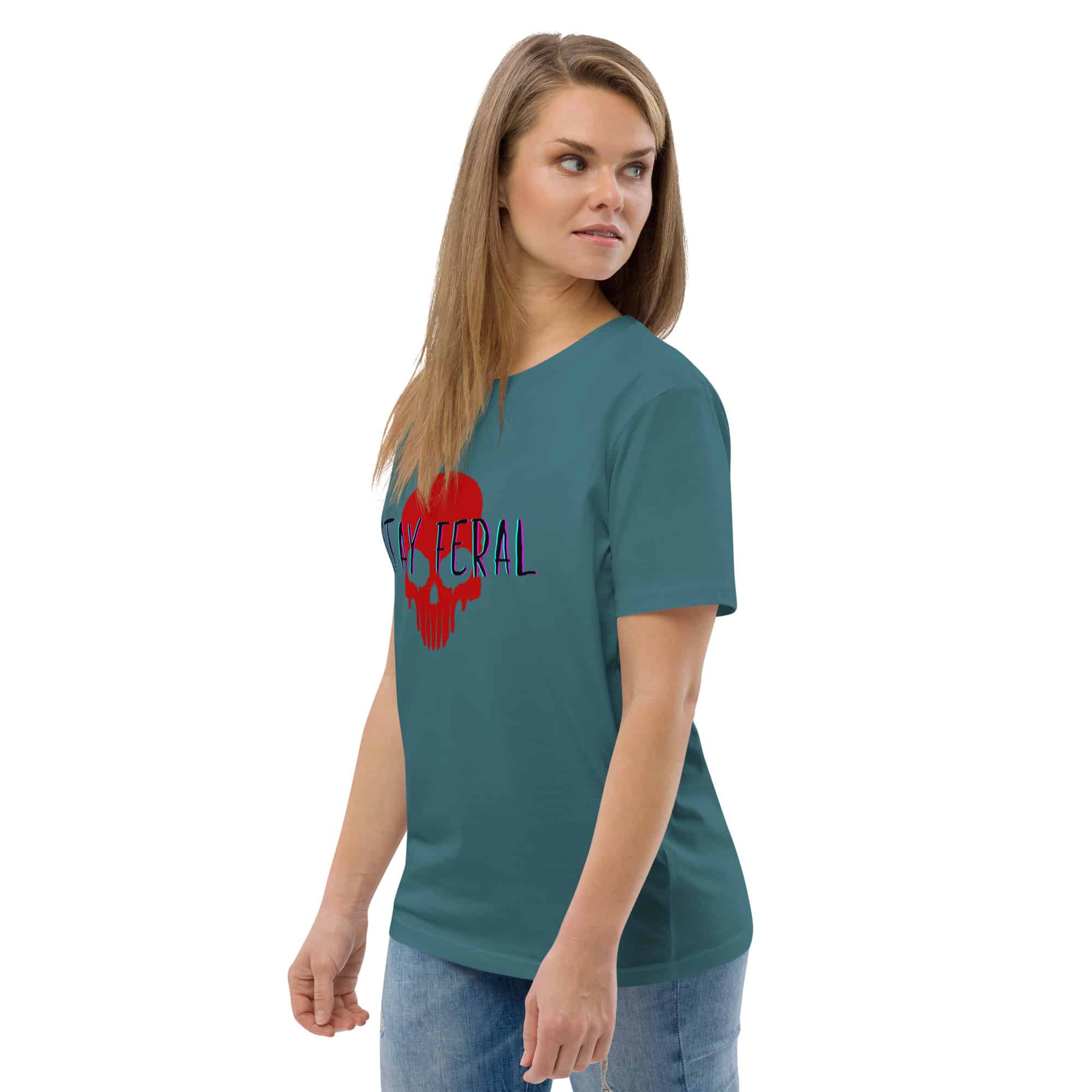 Unisex organic cotton t-shirt - Stay feral red skull - Image 8