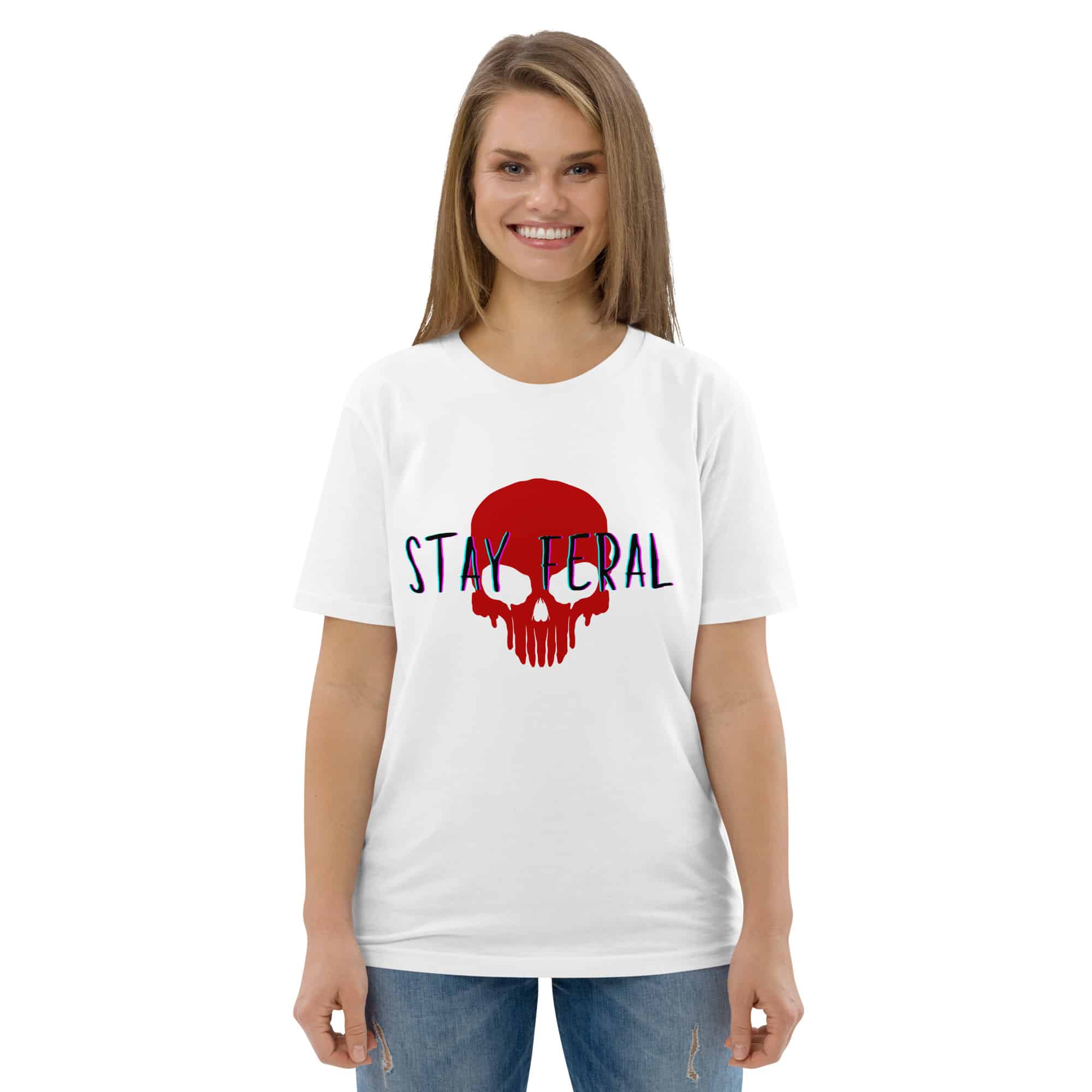 Unisex organic cotton t-shirt - Stay feral red skull