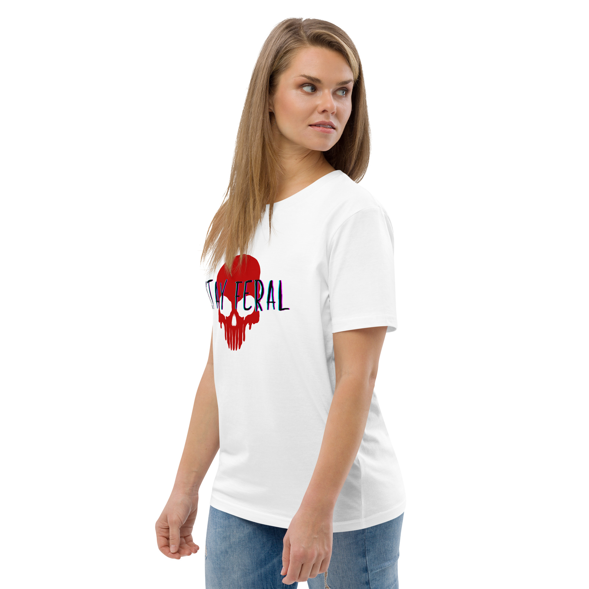 Unisex organic cotton t-shirt - Stay feral red skull - Image 47