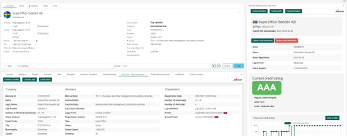 See company credit information from RiskGuardian in the company card in SuperOffice CRM