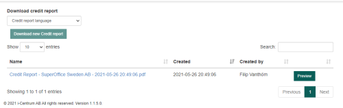 History of credit downloads in SuperOffice CRM