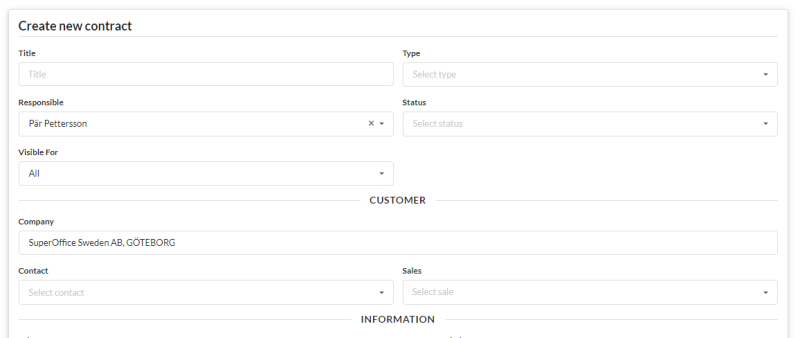 Create new contract in SuperOffice CRM