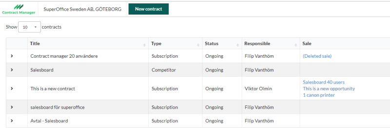 View list of contrracts in SuperOffice CRM