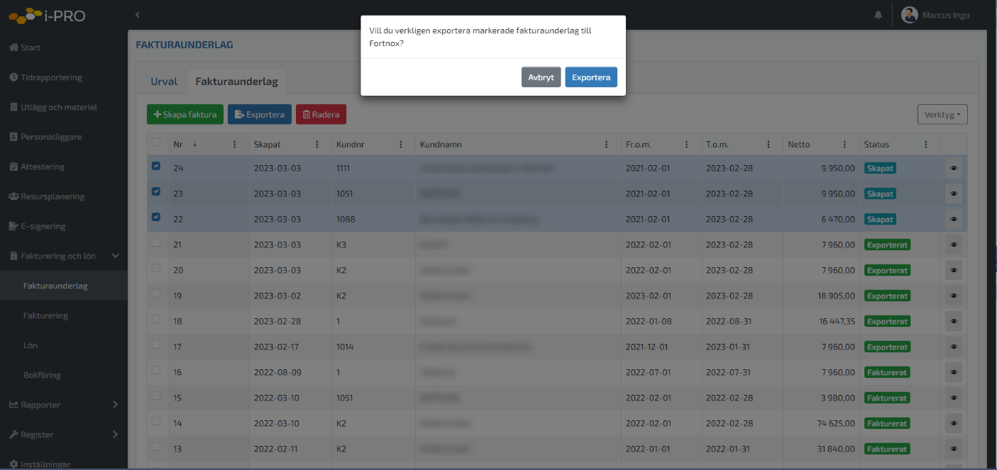 Integration fakturaunderlag Fortnox