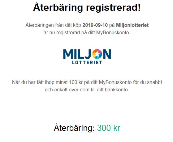 miljonlotteriet och cashback på Mybonus.