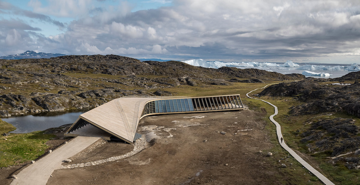 Icefjord Centre and the path to the Ice Fjord from above. Photo - Adam Mork