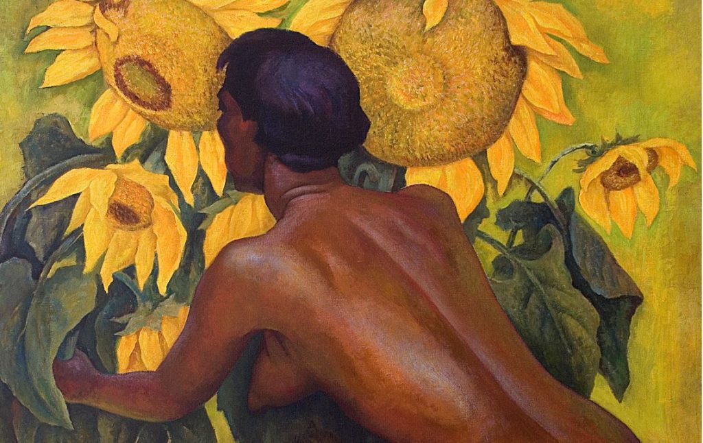 Diego Rivera -mujer de rodillas con girasoles 1946-en la Casa de México en España