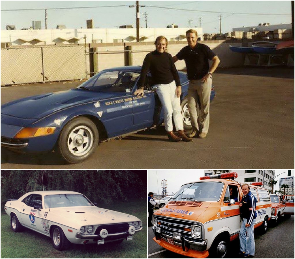 Yates y Dan Gurney con el Ferrari Daytona, Dodge Challenger, Ambulancia