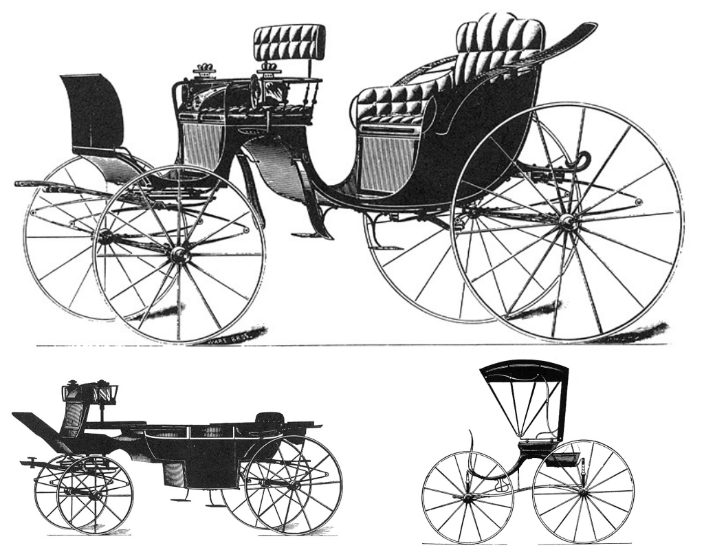 Coches y caballos: De arriba a abajo: un Cabriolet Phaeton, un Cabriolet Landau y un Buggy