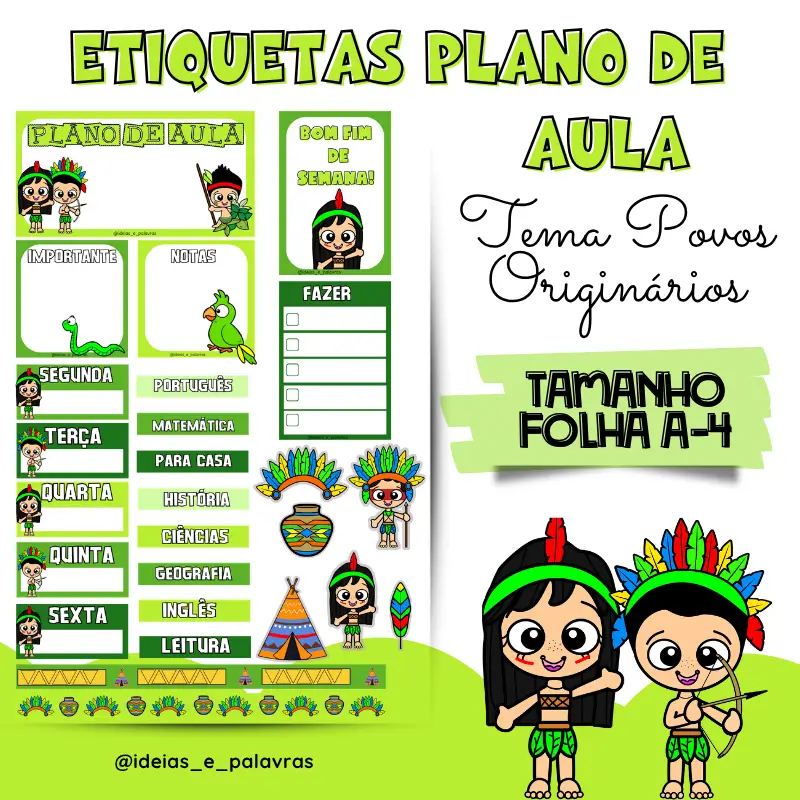 Etiquetas Plano de Aula Povos Indígenas