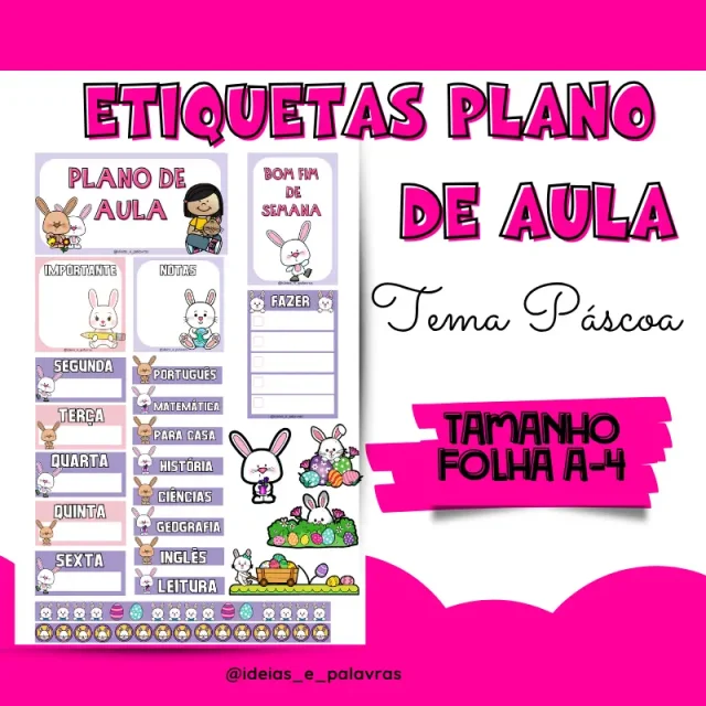 Etiquetas Plano de Aula Tema Páscoa