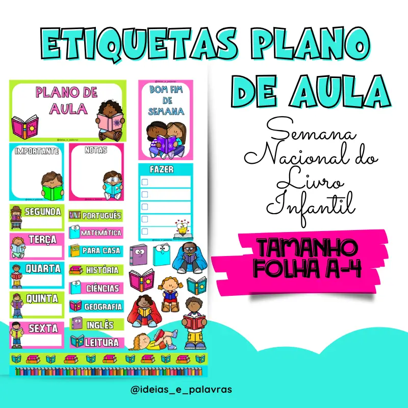 etiquetas plano de aula dia do livro