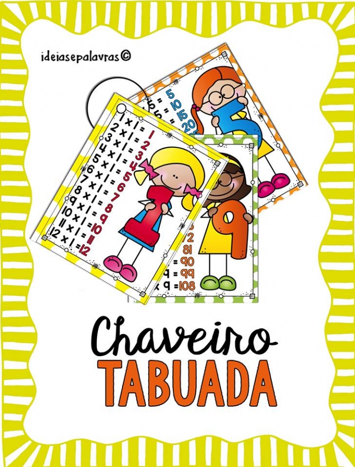 Chaveiro Tabuada de 1 ao 12 coloridas e divertidas para Educação Infantil