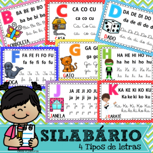 24 Pôsteres do Alfabeto | Silabário 4 Tipos de Letras Bastâo e Cursiva para Educação Infantil