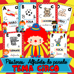 posteres alfabeto de parede tema circo