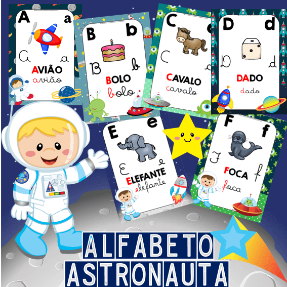 alfabeto de parede tema astronauta