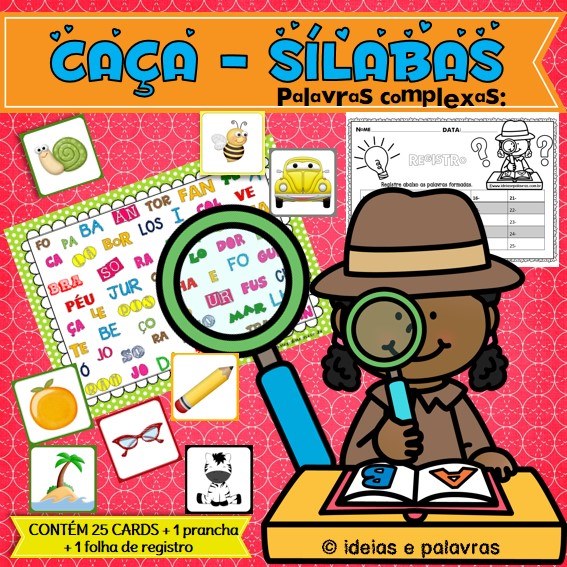 Caça Sílabas Simples  Jogo pedagógico 20 cartas + 1 prancha