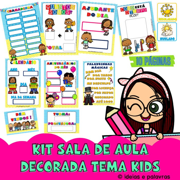 kit sala de aula decorada tema kids